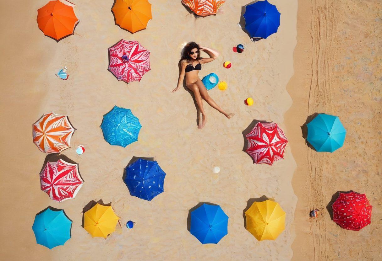 A vibrant beach scene featuring a diverse group of women confidently showcasing various stylish bikinis and beachwear. Include colorful beach umbrellas, sun loungers, and a sparkling blue ocean in the background. The women should exude joy and empowerment while embodying different body types and cultural backgrounds. Emphasize the sunny ambiance with a bright sky and playful summer elements like seashells and beach balls. super-realistic. vibrant colors. sunny atmosphere.